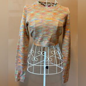 Edikted Medina Open Back Crop Sweater NWT Large Multicolor Space Dye Cutout Y2K